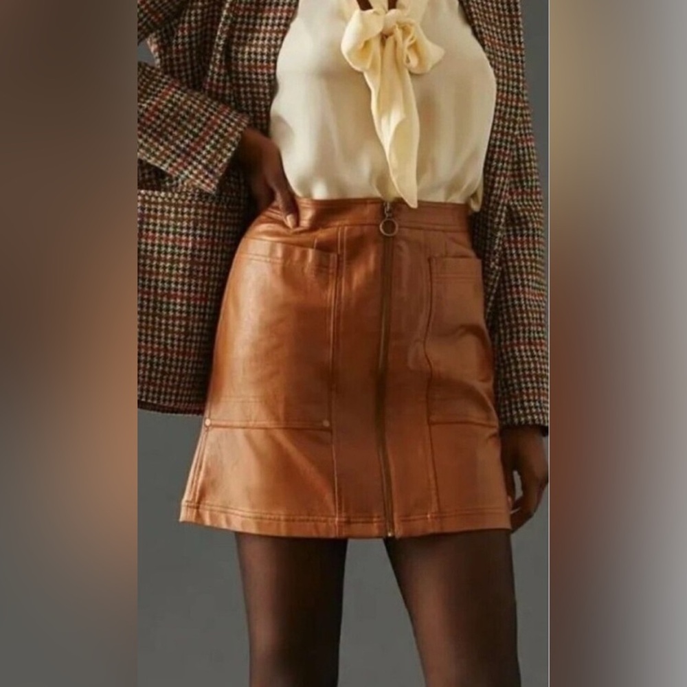 Pilcro for Anthropologie Cedar Faux Leather Zip-Front Mini Skirt Size 4 NWT